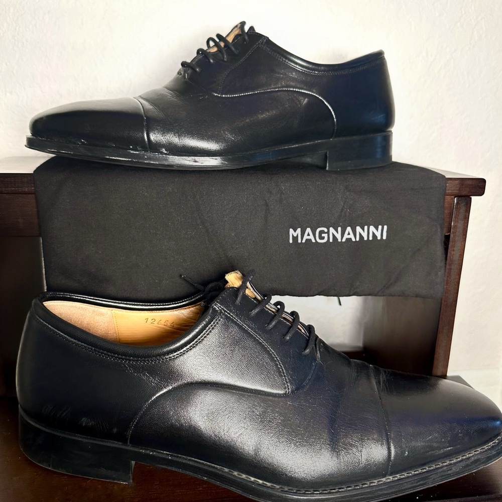 Magnanni Black Leather Oxfords Men's Federico Cap Toe Sleek